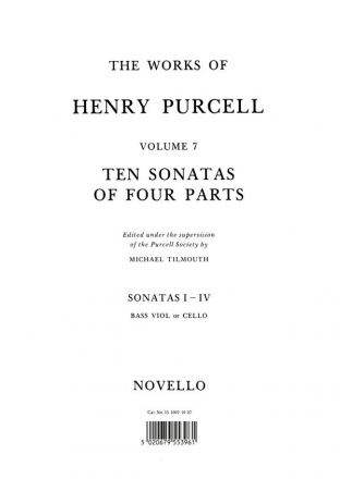 Henry Purcell, Ten Sonatas Of Four Parts For Cello (Sonatas I-IV) Cello Buch