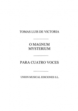 Toms Luis de Victoria, O Magnum Mysterium (Mass And Motet) SATB Klavierauszug