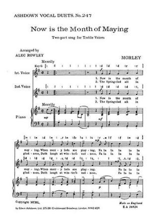 Thomas Morley: Now Is The Month Of Maying (2-Part) 2-Part Choir, Piano Accompaniment Vocal Score