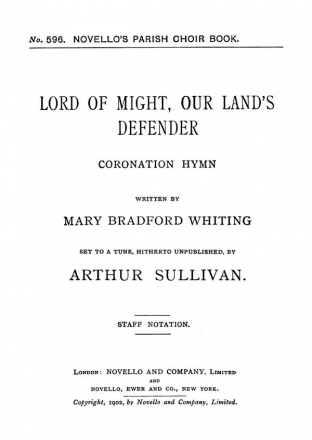 Arthur Seymour Sullivan, Lord Of Might Our Land`s Defender SATB Chorpartitur