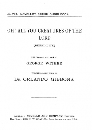 Orlando Gibbons, Oh! All You Creatures Of The Lord (Hymn) SATB and Organ Chorpartitur