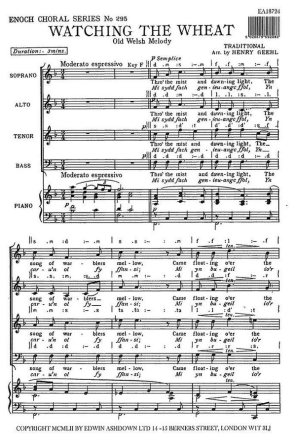 Watching The Wheat (SATB) SATB, Piano Accompaniment Vocal Score