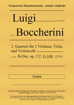 Quartett B-Dur Nr.2 op.2,2 G160 fr 2 Violinen, Viola und Violoncello Partitur und Stimmen