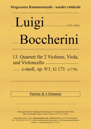 Quartett c-Moll Nr.13 op.9,1 G171 fr 2 Violinen, Viola und Violoncello Partitur und Stimmen