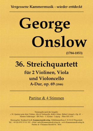 Quartett A-Dur Nr.36 op.69 fr 2 Violinen, Viola und Violoncello Partitur und Stimmen