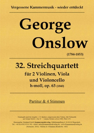 Quartett h-Moll Nr.32 op.63 fr 2 Violinen, Viola und Violoncello Partitur und Stimmen