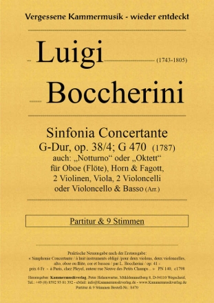 Sinfonia Concertante / Notturno G-Dur Ob, Hn, Fg, 1.Vl, 2.Vl, Va, Vc1, Vc/Kb, Kb statt Vc2 im Oktett Part.