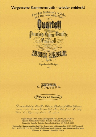 Bungert, 40026 Klavierquartett Es-Dur Vl, Va, Vc, Klavier Pf-Partitur + <br>3 Stimmen