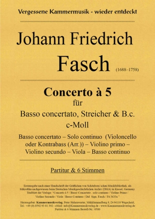 Violoncello-Konzert, hier als 'Basso' Vc. conc., 2 Vl, Va, B.c.  Partitur + 6 Stimmen