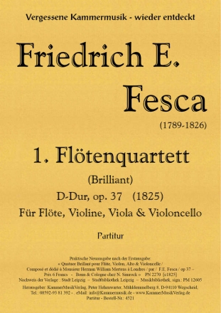 Fltenquartett (brilliant) D-Dur fr Flte, Violine, Viola und Violoncello Partitur