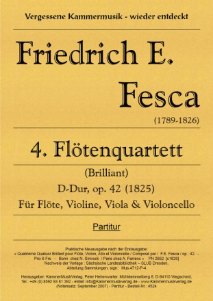 Fltenquartett (brilliant) D-Dur Fl, Vl, Va, Vc nur Partitur