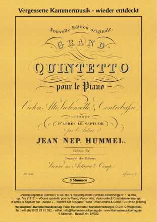 Quintett d-Moll op.74a fr Violine, Viola, Violoncello, Kontrabass und Klavier Stimmen