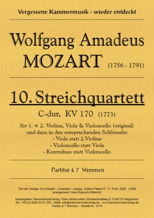 Streichquartett C-Dur 2Vl, Va, Vc, + Va statt 2.Vl, Vc statt Va, Kb statt Vc Partitur + 7