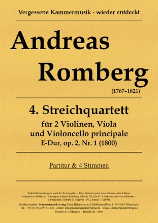 Romberg, Andreas Streichquartett E-Dur 2 Vl, Va, Vc Partitur + Sti