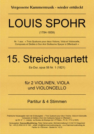 Streichquartett Es-Dur 2 Vl, Va, Vc Partitur + 4 Sti