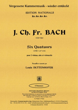 Bach (Bckeburg), Johann Christ. Streichquartette Es, B, A-Dur op. 1, Nr. 1-3