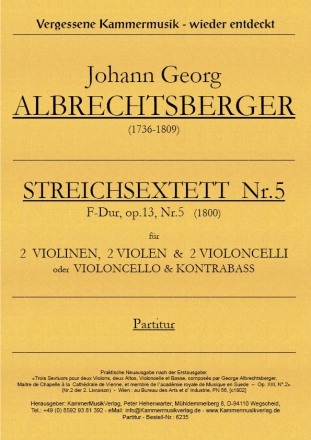 Albrechtsberger, Johann Georg Streichsextett F-Dur op. 13 Nr.5