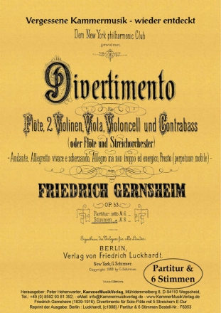 Divertimento E-Dur op.53 fr Solo-Flte mit Streichquintett oder -orchester Partitur und Stimmen