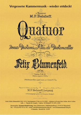 Blumenfeld, Felix (Feliks) Streichquartett F-Dur op. 26