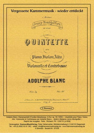 Blanc, Adolphe Klavierquintett (Forellen-Besetzung) A-Dur op. 39