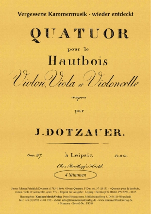 Dotzauer, Justus Johann  Friedrich Oboen-Quartett F-Dur op. 37