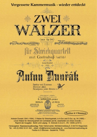 2 Walzer aus op.54 fr Streichquartett (Kontrabass ad lib) Partitur und Stimmen,  Faksimile