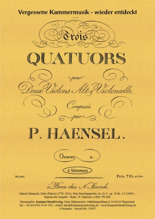 3 Quartette op.10 fr Streichquartett Stimmen,  Reprint