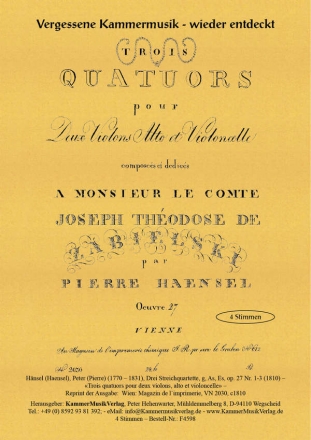 drei Streichquartette g, As, Es, op. 27  Nr. 1-3 fr Streichquartett 4 Stimmen