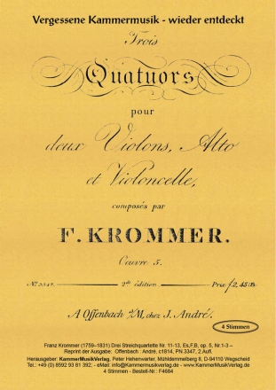 Krommer, Franz drei Streichquartette Es,F,B op. 5, Nr.1-3