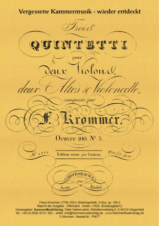 Krommer, Franz Streichquintett G-Dur op. 100-3