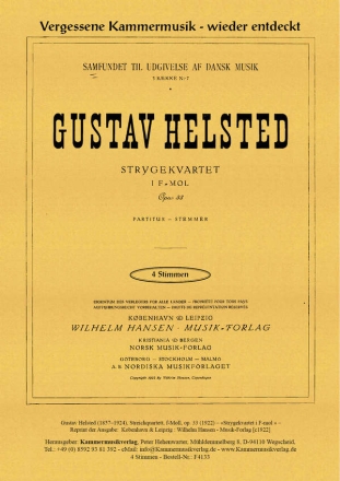 Helsted, Gustav Streichquartett f-Moll op. 33