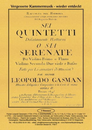 6 Streichquintette Es, G, F, Es, E, F-Dur op.2 (oder op.11) fr 2 Violinen (Vl/Fl), 2 Violen und Violoncello Stimmen