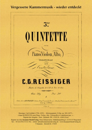 Reissiger, Carl Gottlieb Klavierquintett F-Dur op. 209