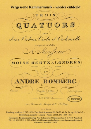 Romberg, Andreas drei Streichquartette G, fis, Es op. 53, Nr.1-3