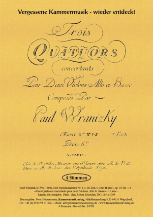 Wranitzki, Paul Drei Streichquartette (G-Dur, C-Dur, B-Dur) op. 10, Nr. 1-3