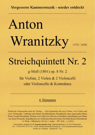 Wranitzki, Anton Streichquintett B-Dur op. 8  Nr.2