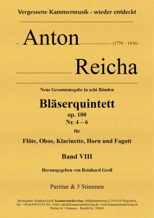 Blserquintette op.100 Band 8 (Nr.4-6) fr Flte, Oboe, Klarinette, Horn und Fagott Partitur und Stimmen