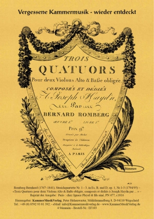 Romberg, Bernhard Streichquartette in Es, B, und D op. 1, Nr.1-3