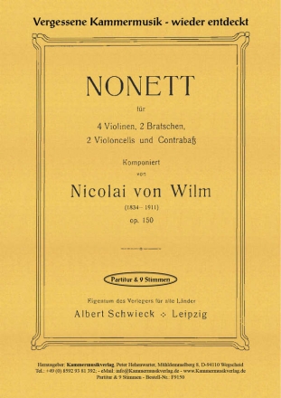 Wilm, Nicolai von Streichnonett a-Moll op. 150 (posth.) Partitur einzeln