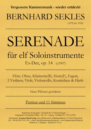 Sekles, Bernhard Serenade fr 11 Soloinstrumente Es-Dur op. 14 Partitur einzeln