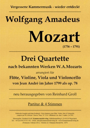 Mozart, Wolfgang Amadeus 3 Fltenquartette in G, C, D