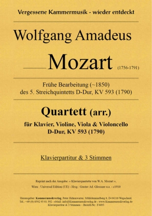 Mozart, Wolfgang Amadeus Klavierquartett (arr.) D-Dur