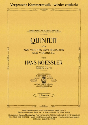 Koessler, Hans Streichquintett d-Moll