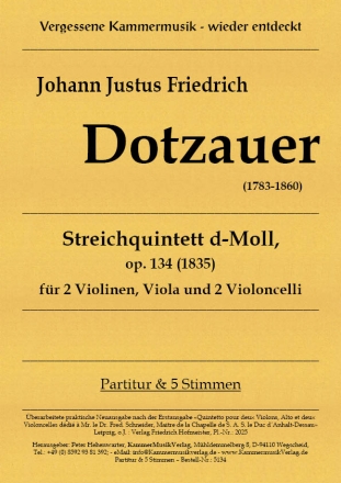 Quintett d-Moll op.134 fr 2 Violinen, Viola und 2 Violoncelli (Violoncello und Kontrabass) Partitur und Stimmen