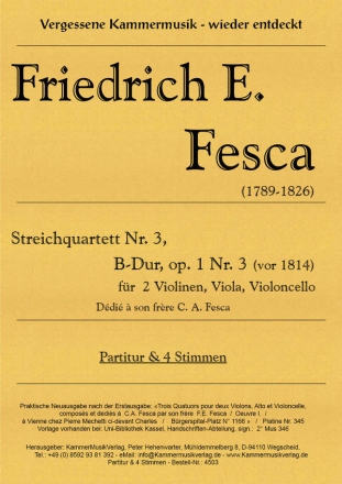 Fesca, Friedrich Ernst Streichquartett B-Dur op. 1 Nr.3