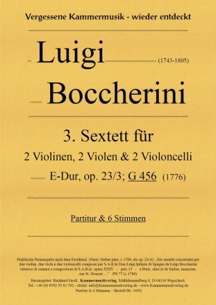 3. Streichsextett op.23,3 E-Dur G456 fr 2 Violinen, 2 Violen und 2 Violoncelli Partitur und Stimmen