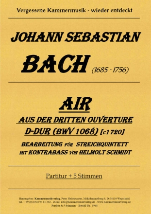 Air D-Dur BWV1068 fr 2 Violinen, Viola, Violoncello und Kontrabas Partitur und Stimmen