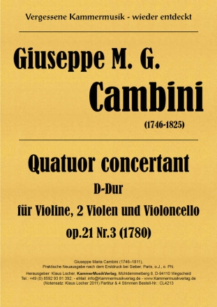 Quatuor concertant D-Dur op.21,3 fr Streichquartett Partitur und Stimmen