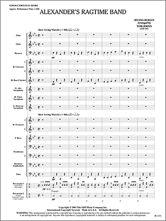 Irving Berlin: Alexander'S Ragtime Band Big Band & Concert Band Score and Parts