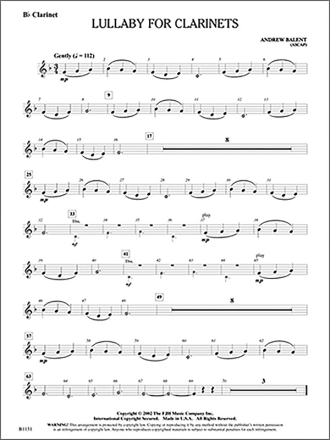 Andrew Balent: Lullaby For Clarinets Big Band & Concert Band Score and Parts